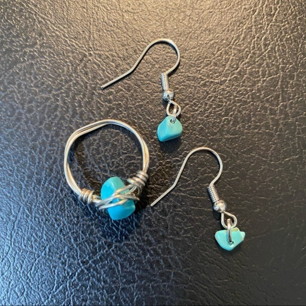 Handmade jewelry ring 6 & turquoise earrings *4